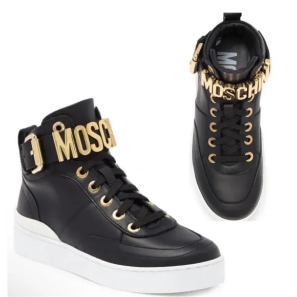 Moschino | Shoes | Moschino Logo High Top Sneakers | Poshmark